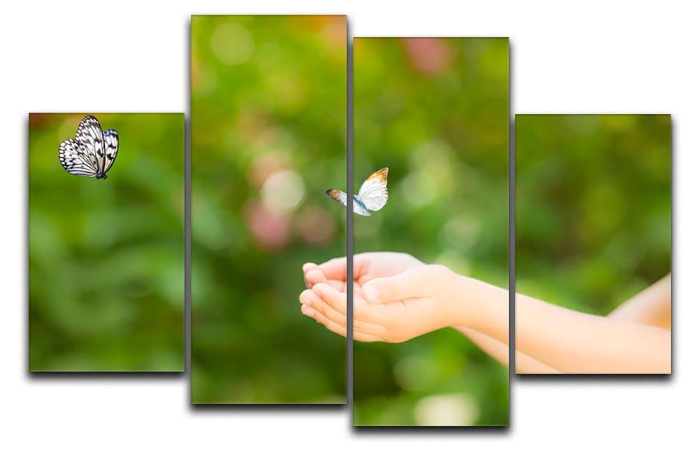 Children hands and flying butterfly 4 Split Panel Canvas - Canvas Art Rocks - 1