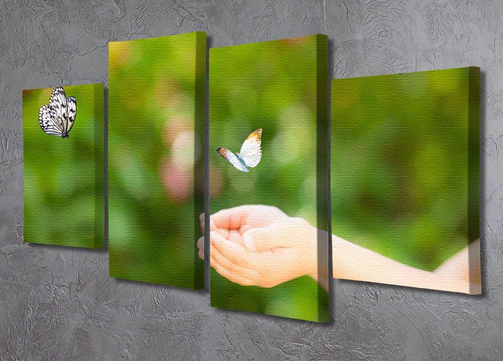 Children hands and flying butterfly 4 Split Panel Canvas - Canvas Art Rocks - 2