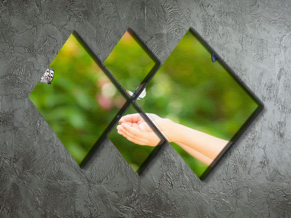 Children hands and flying butterfly 4 Square Multi Panel Canvas - Canvas Art Rocks - 2