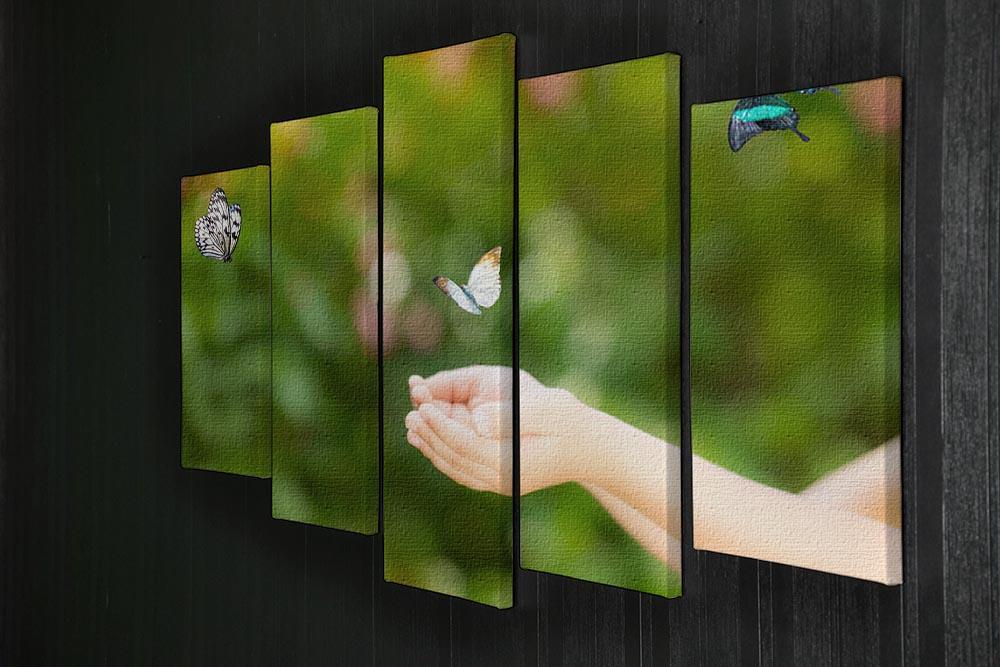 Children hands and flying butterfly 5 Split Panel Canvas - Canvas Art Rocks - 2