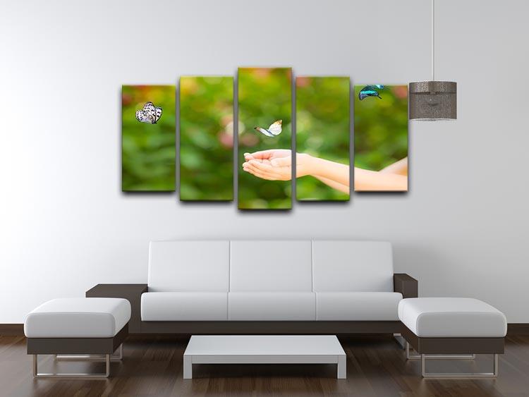 Children hands and flying butterfly 5 Split Panel Canvas - Canvas Art Rocks - 3