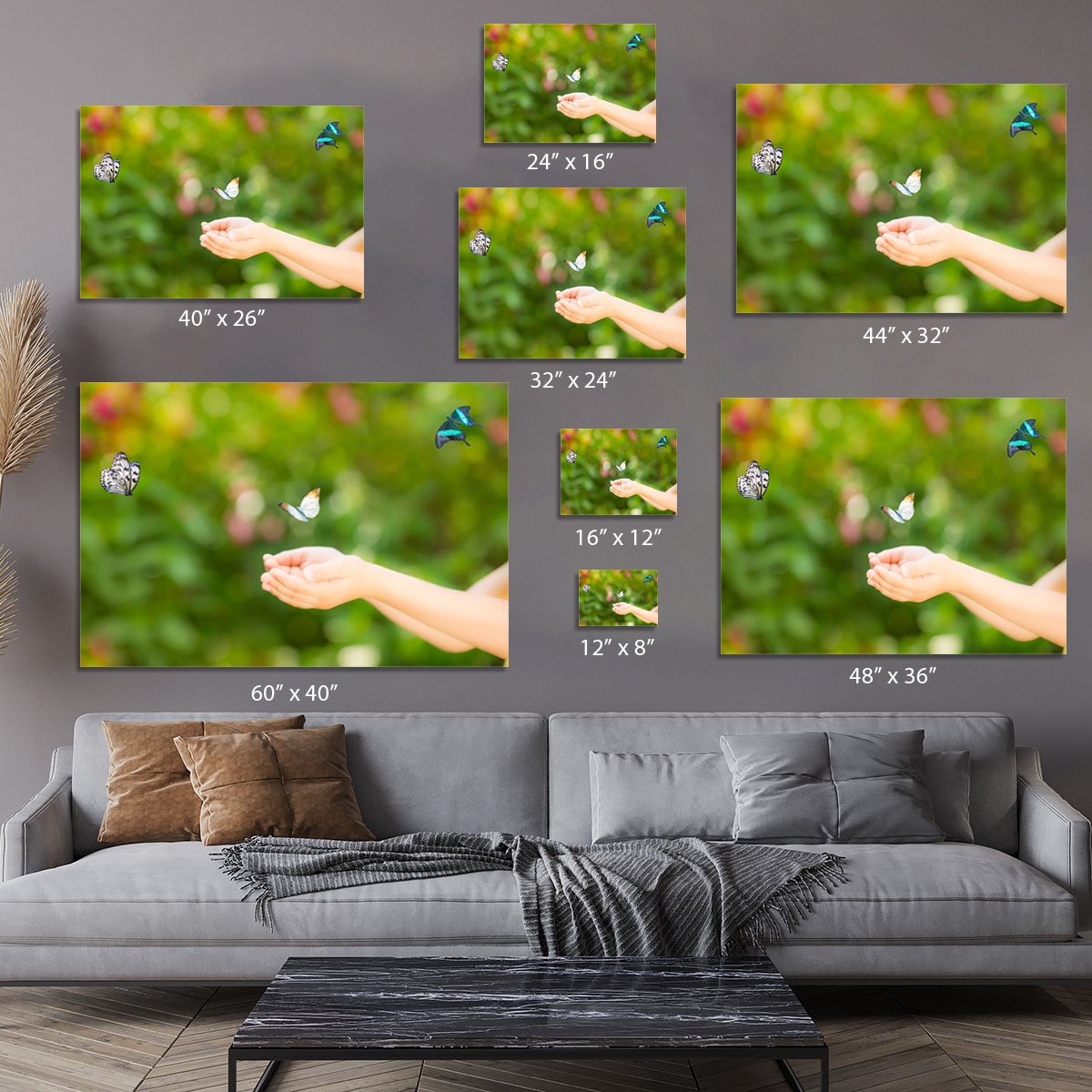 Children hands and flying butterfly Canvas Print or Poster