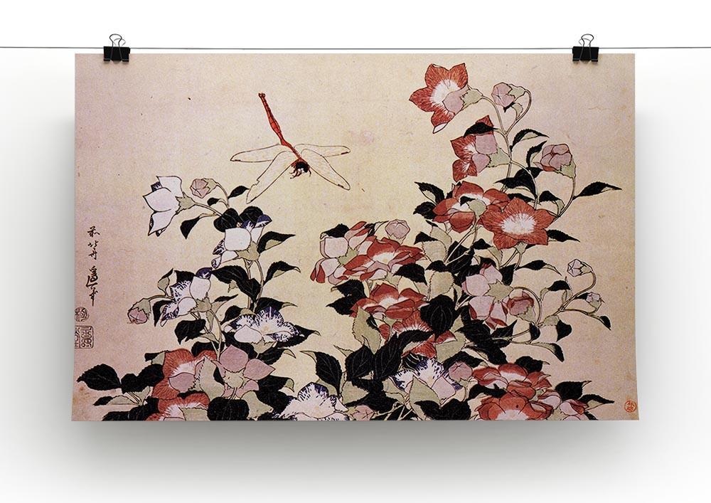Chinese bell flower and dragon-fly by Hokusai Canvas Print or Poster - Canvas Art Rocks - 2