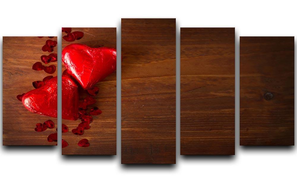 Chocolate hearts on wooden board 5 Split Panel Canvas  - Canvas Art Rocks - 1