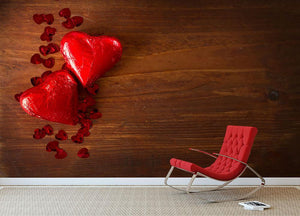 Chocolate hearts on wooden board Wall Mural Wallpaper - Canvas Art Rocks - 2