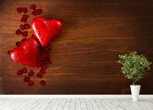 Chocolate hearts on wooden board Wall Mural Wallpaper - Canvas Art Rocks - 4