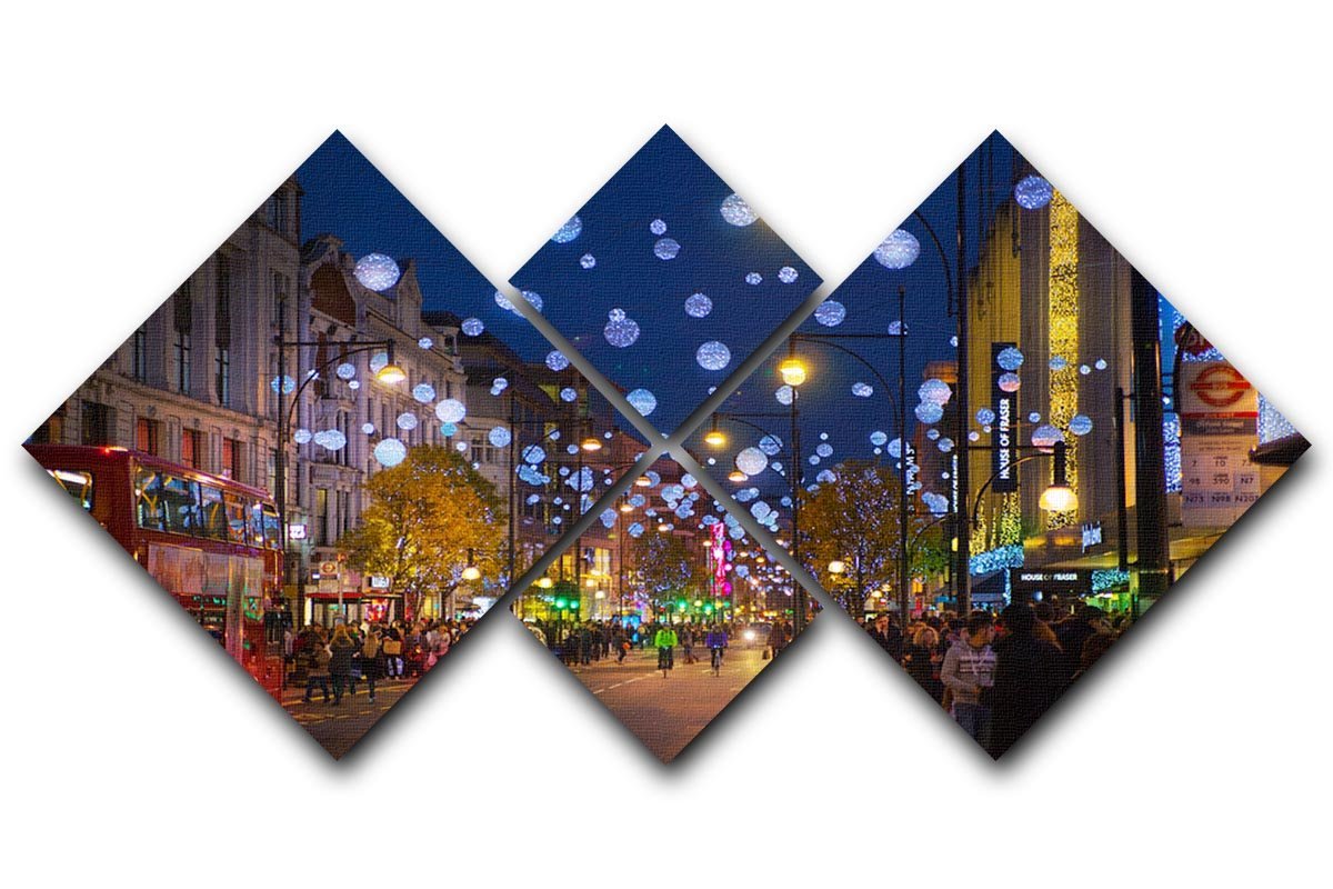Christmas lights on Oxford street 4 Square Multi Panel Canvas  - Canvas Art Rocks - 1
