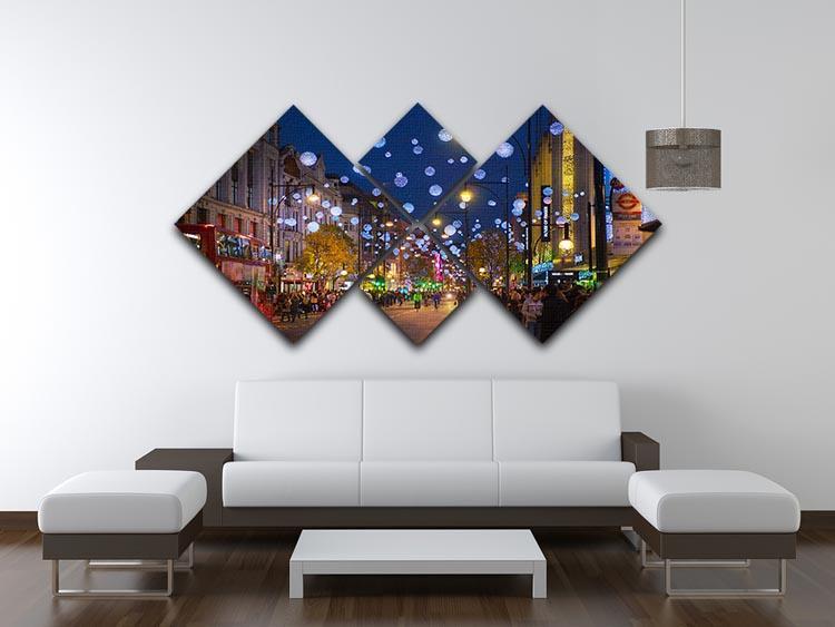 Christmas lights on Oxford street 4 Square Multi Panel Canvas  - Canvas Art Rocks - 3