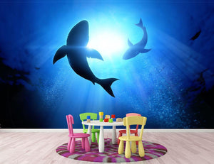 Circle two great white sharks Wall Mural Wallpaper - Canvas Art Rocks - 2