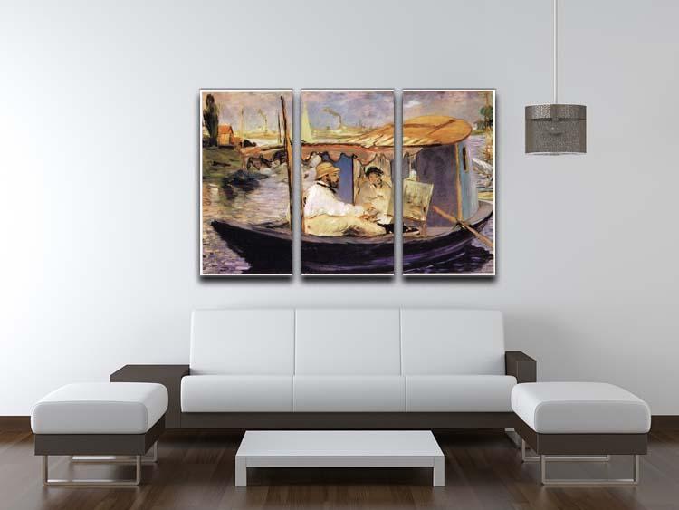 Claude Monet Dans Son Bateau Atelier 1874 by Manet 3 Split Panel Canvas Print - Canvas Art Rocks - 3