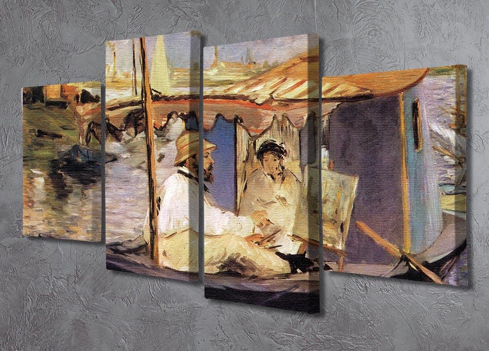Claude Monet Dans Son Bateau Atelier 1874 by Manet 4 Split Panel Canvas - Canvas Art Rocks - 2