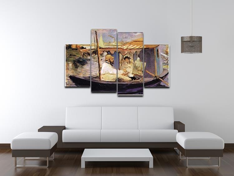 Claude Monet Dans Son Bateau Atelier 1874 by Manet 4 Split Panel Canvas - Canvas Art Rocks - 3