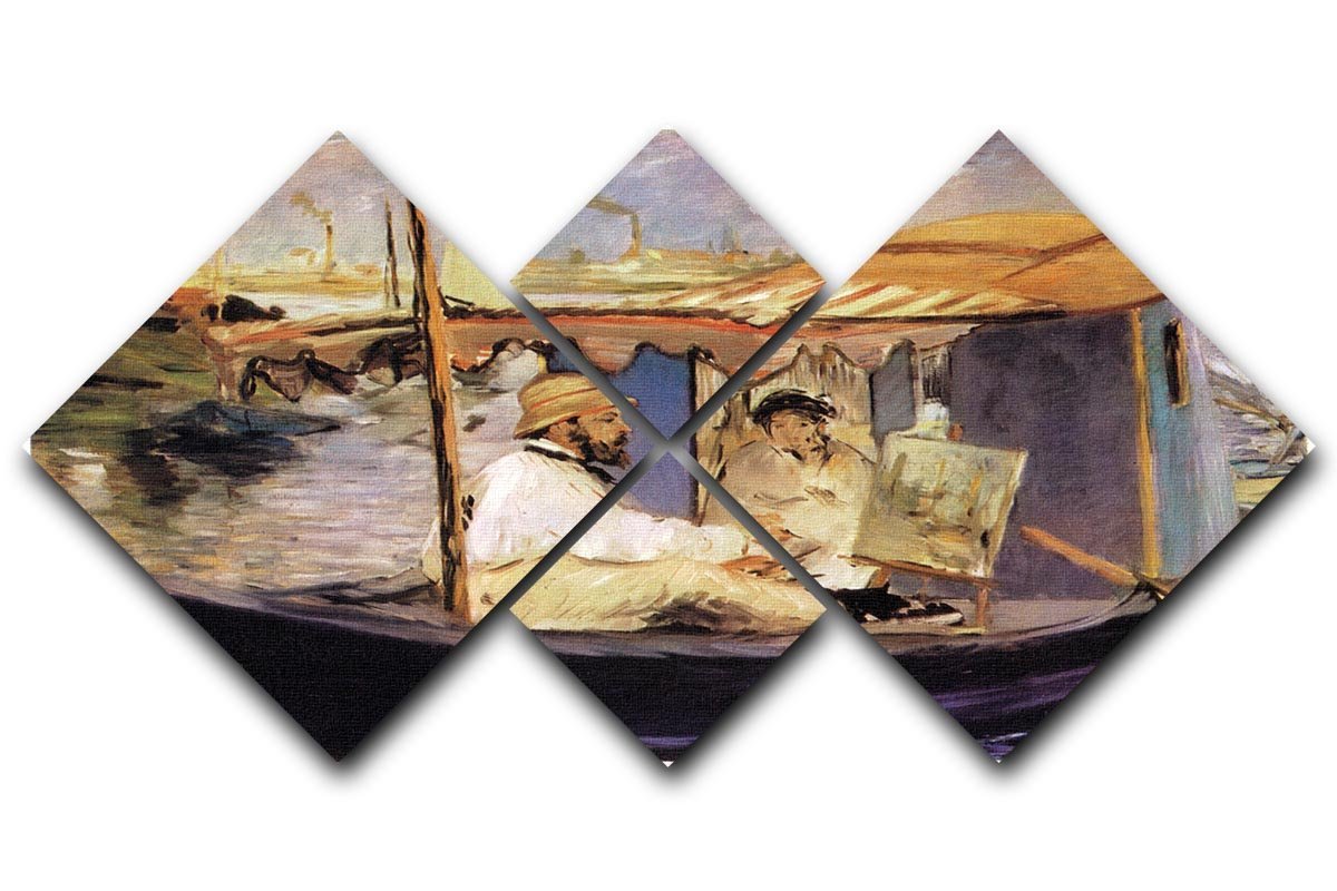 Claude Monet Dans Son Bateau Atelier 1874 by Manet 4 Square Multi Panel Canvas  - Canvas Art Rocks - 1