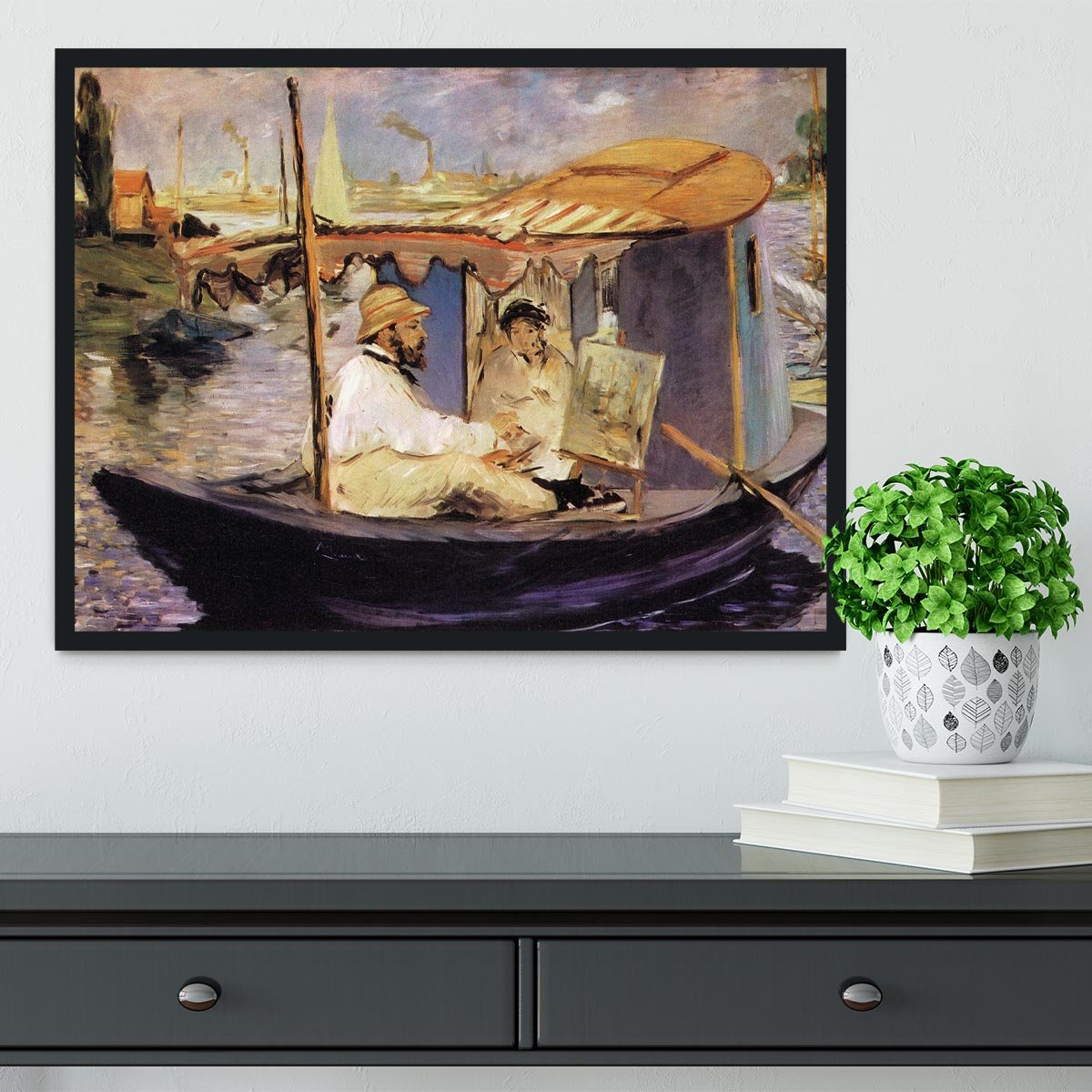 Claude Monet Dans Son Bateau Atelier 1874 by Manet Framed Print - Canvas Art Rocks - 2