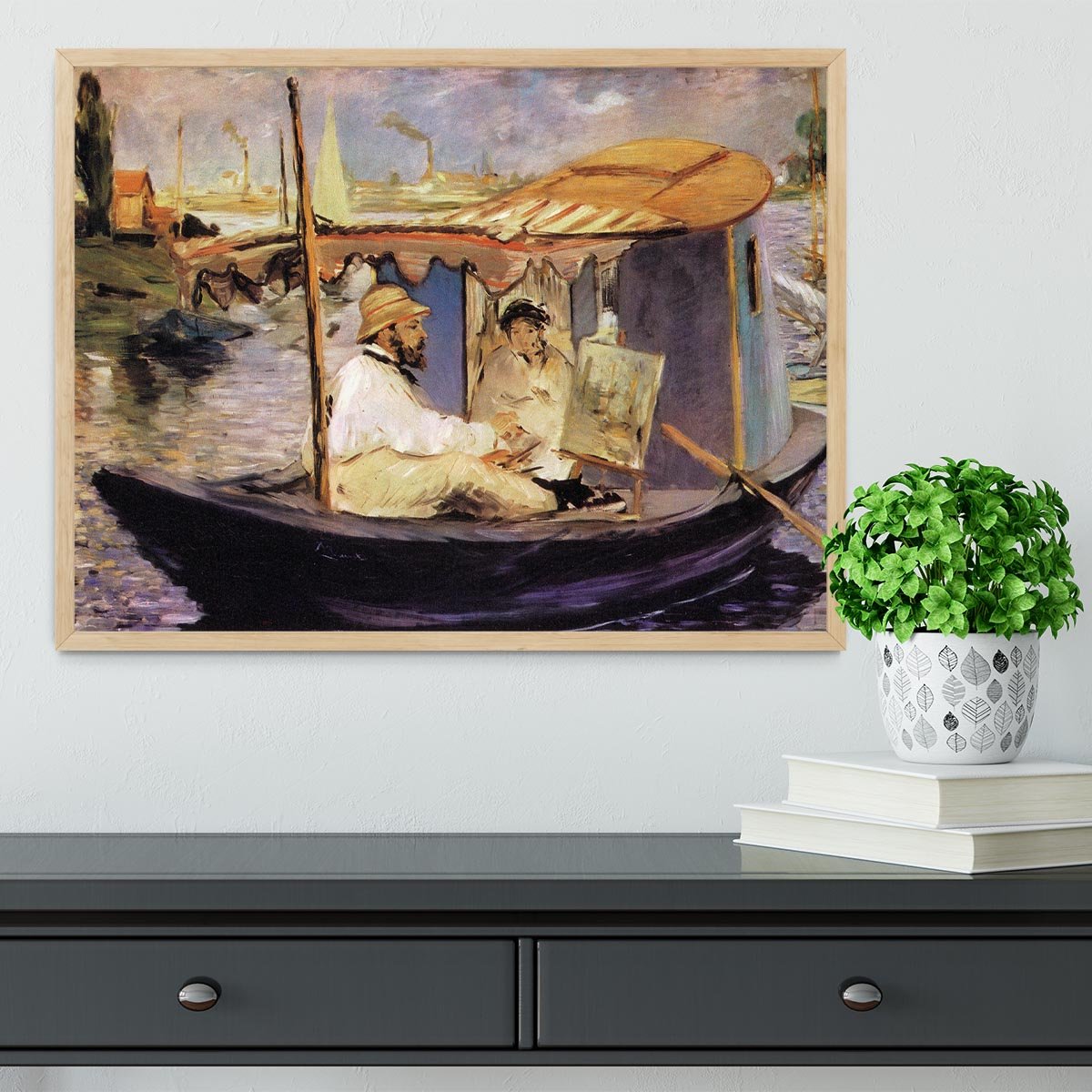 Claude Monet Dans Son Bateau Atelier 1874 by Manet Framed Print - Canvas Art Rocks - 4