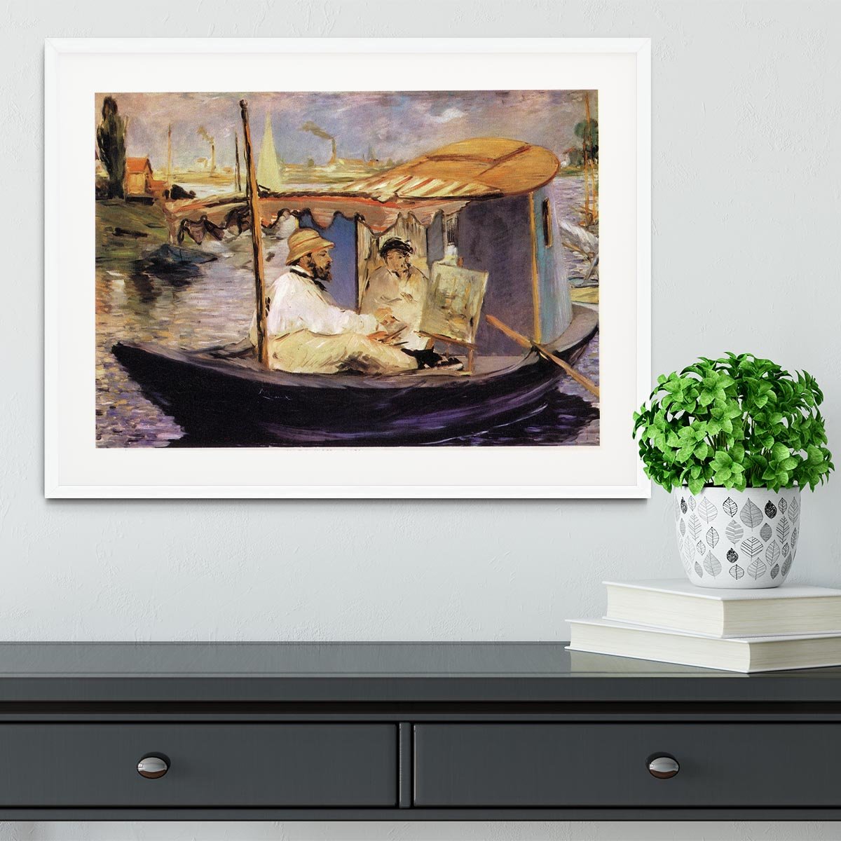 Claude Monet Dans Son Bateau Atelier 1874 by Manet Framed Print - Canvas Art Rocks - 5