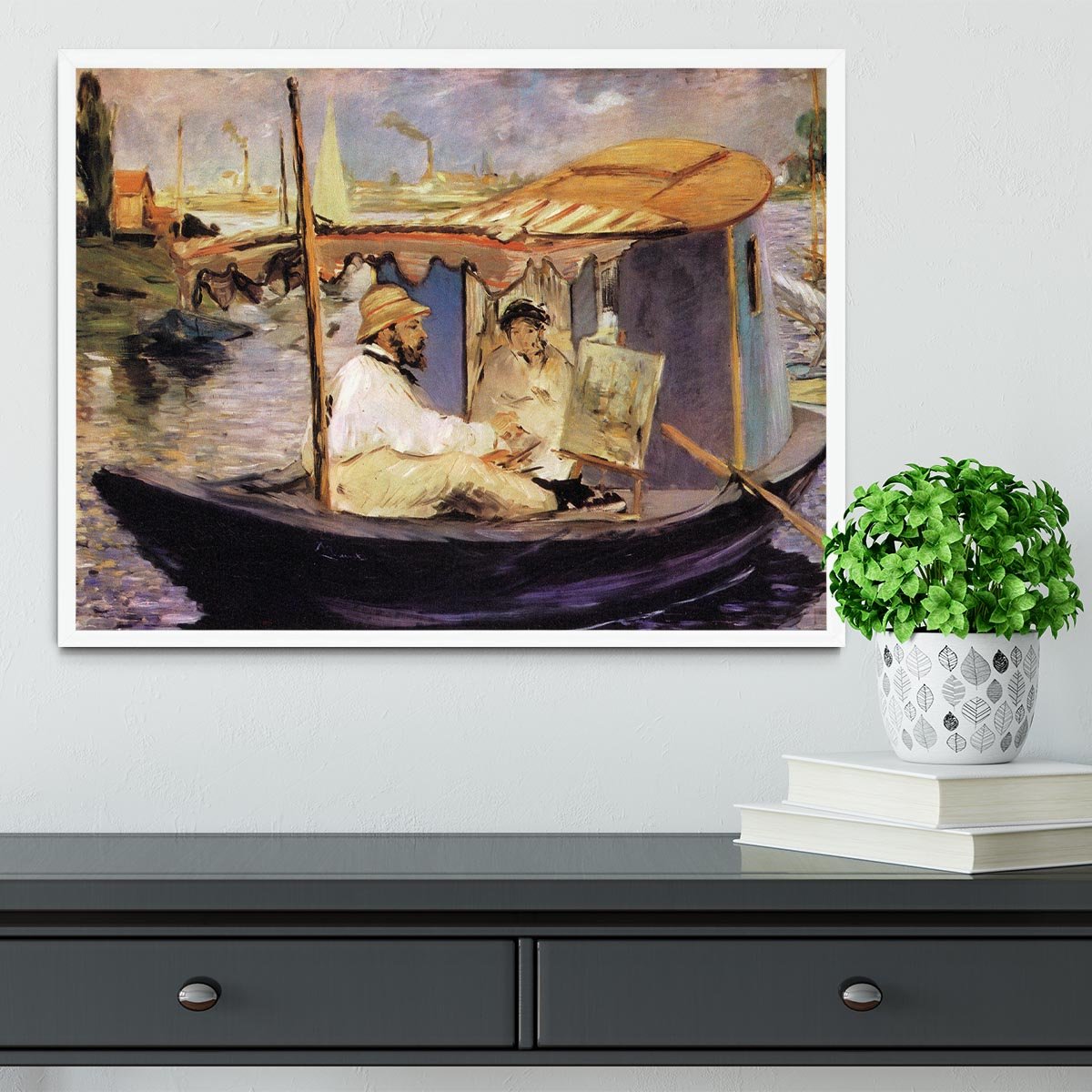 Claude Monet Dans Son Bateau Atelier 1874 by Manet Framed Print - Canvas Art Rocks -6