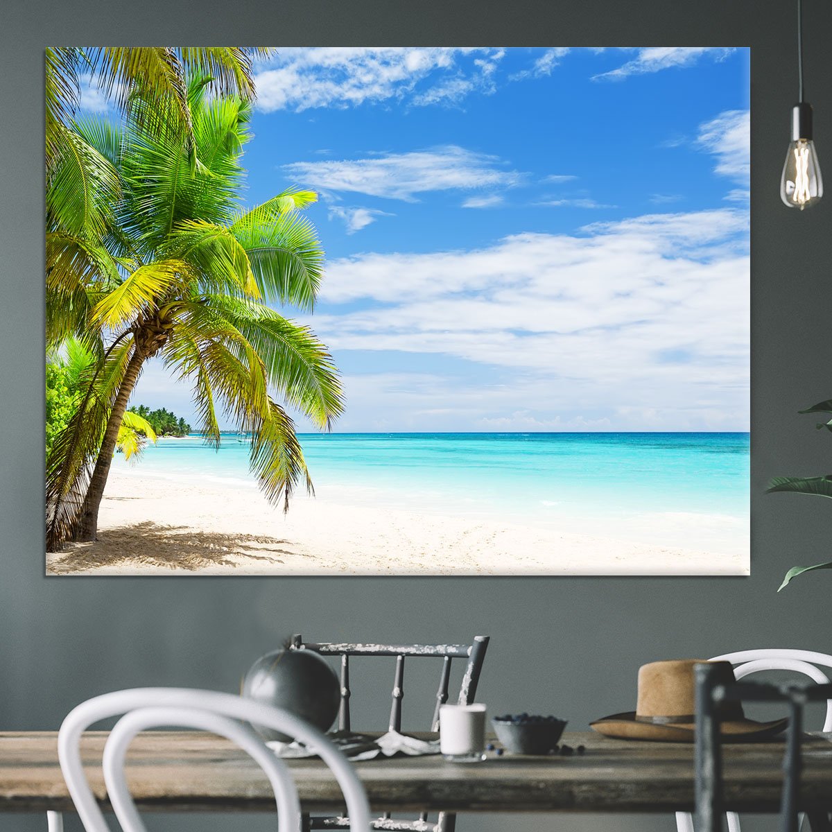 Coconut Palm trees on white sandy beach Canvas Print or Poster