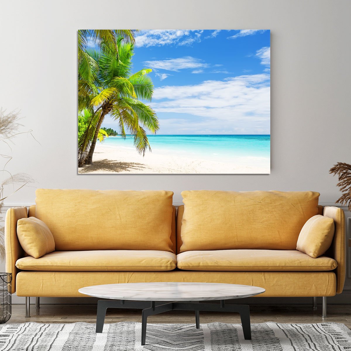 Coconut Palm trees on white sandy beach Canvas Print or Poster