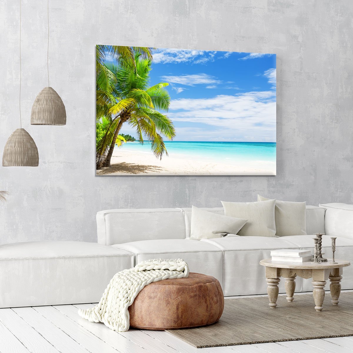 Coconut Palm trees on white sandy beach Canvas Print or Poster