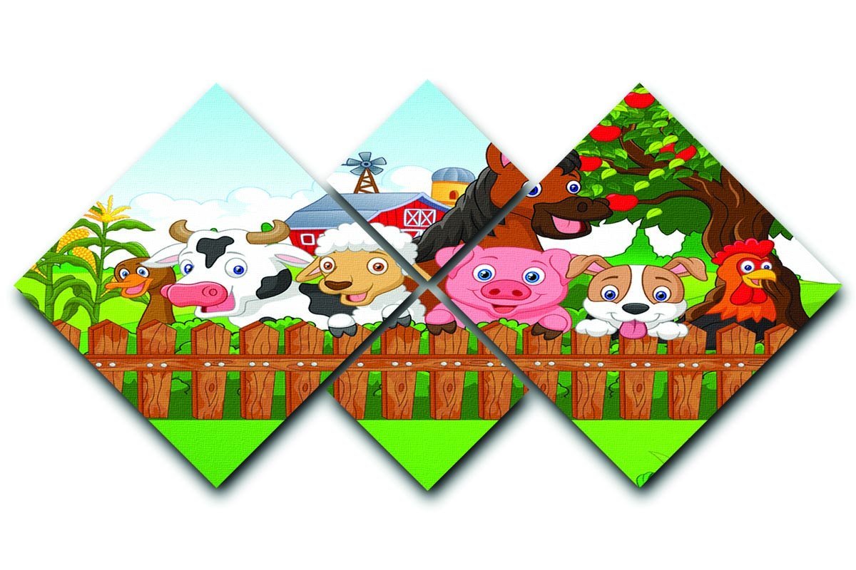 Collection farm animals 4 Square Multi Panel Canvas - Canvas Art Rocks - 1