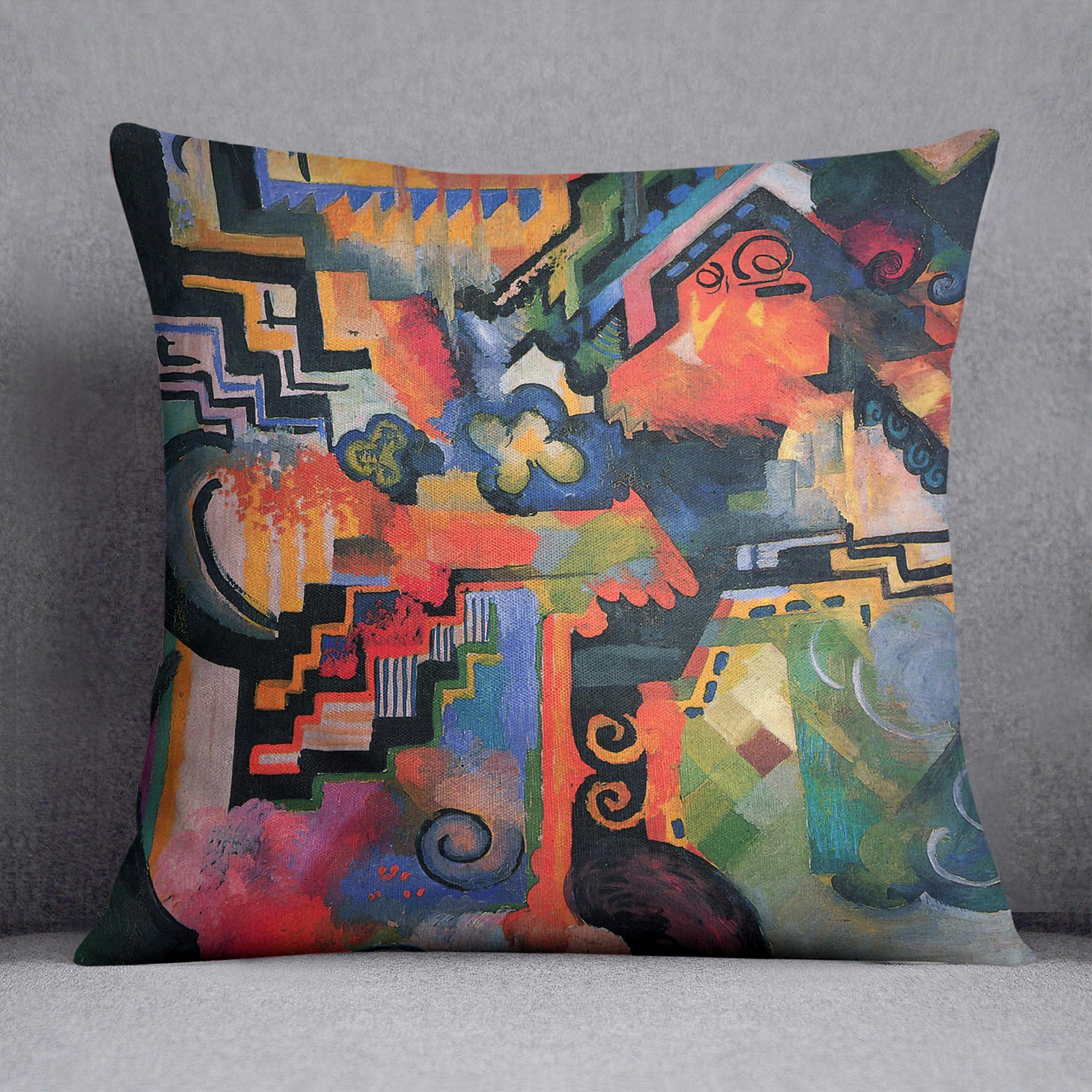 Colored composition Hommage o Sebastin Johann Bach by Macke Cushion - Canvas Art Rocks - 1