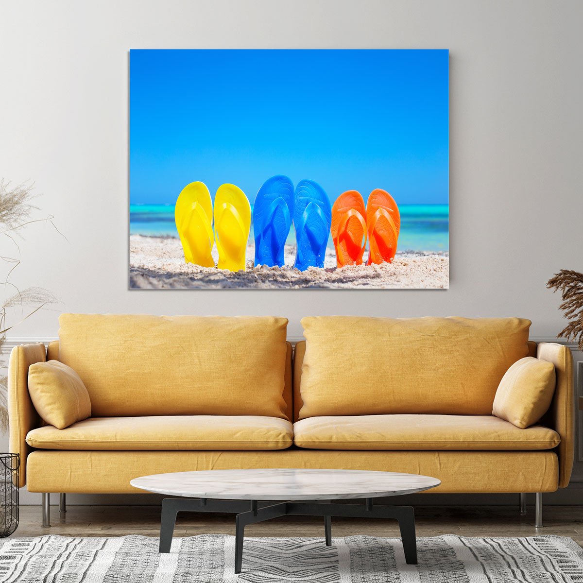 Colorful beach flip flops Canvas Print or Poster
