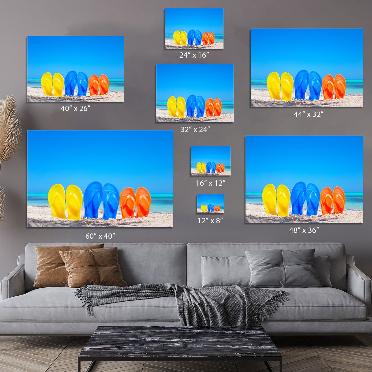 Colorful beach flip flops Canvas Print or Poster