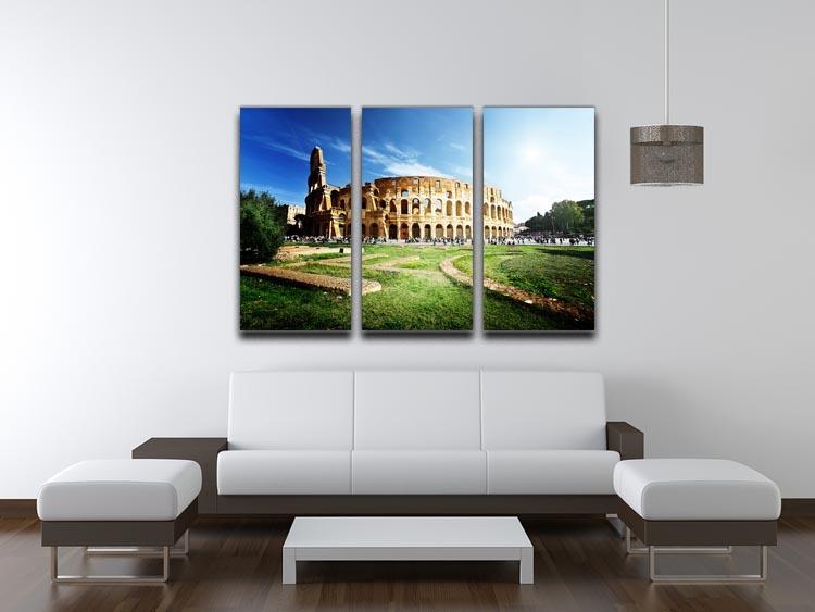 Colosseum Sunny Day in Rome 3 Split Panel Canvas Print - Canvas Art Rocks - 3