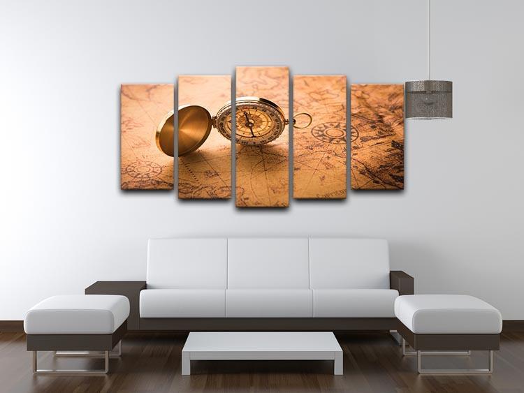 Compass on old map vintage style 5 Split Panel Canvas  - Canvas Art Rocks - 3