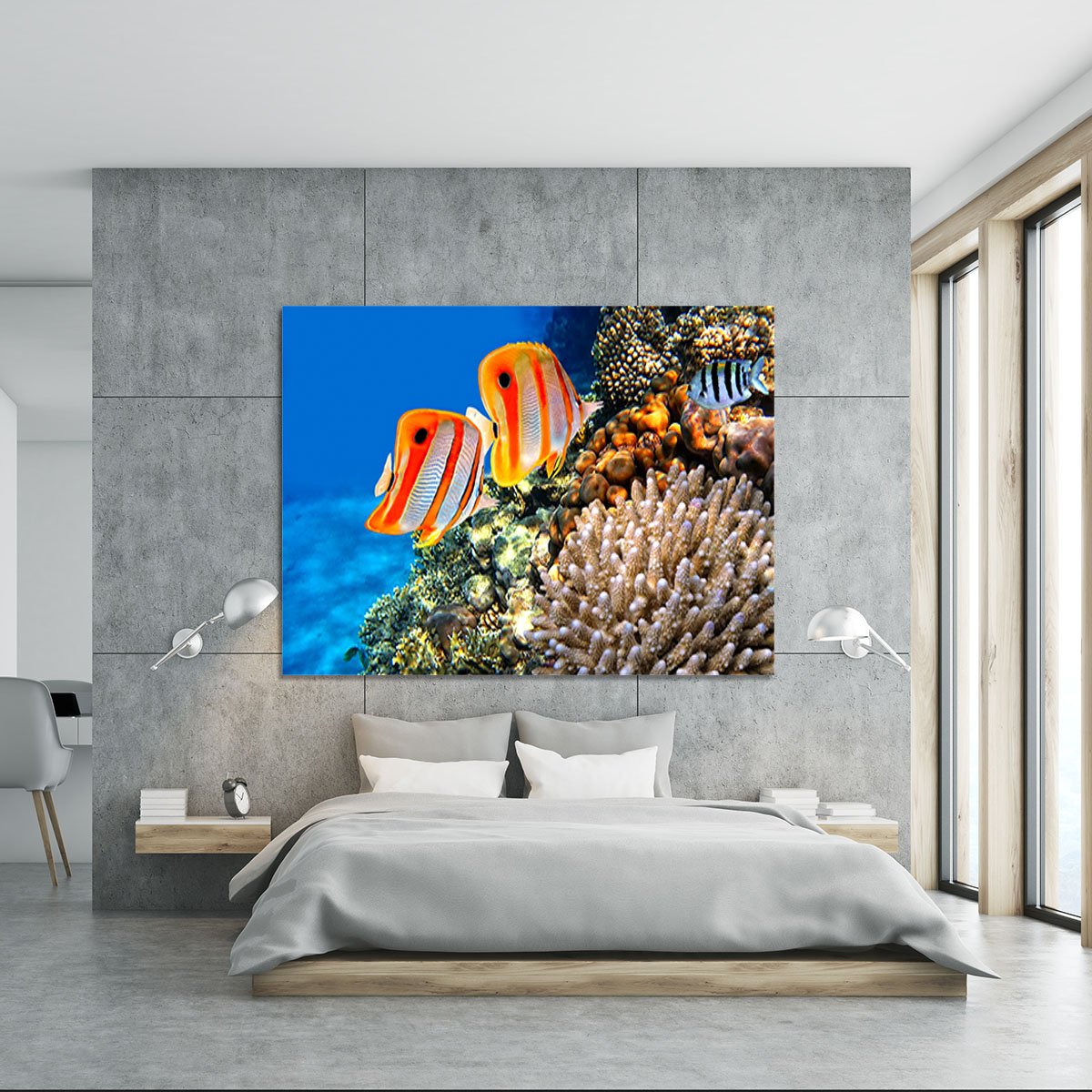 Coral reef and Copperband butterflyfish Canvas Print or Poster