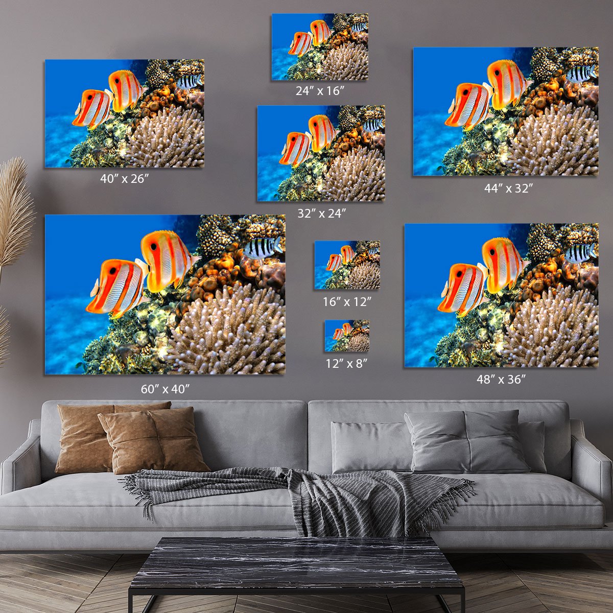 Coral reef and Copperband butterflyfish Canvas Print or Poster