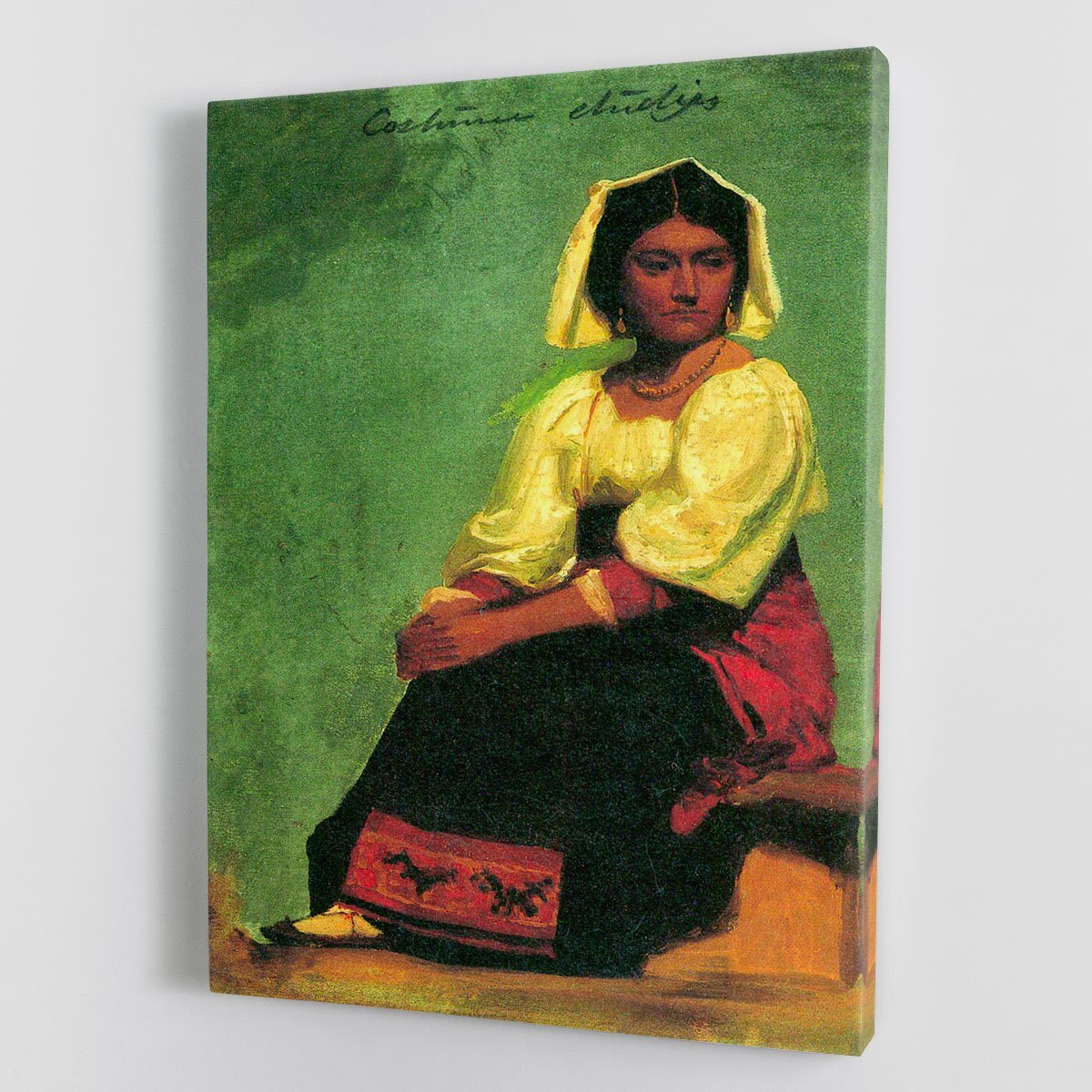 Costume study of a seated woman by Bierstadt Canvas Print or Poster