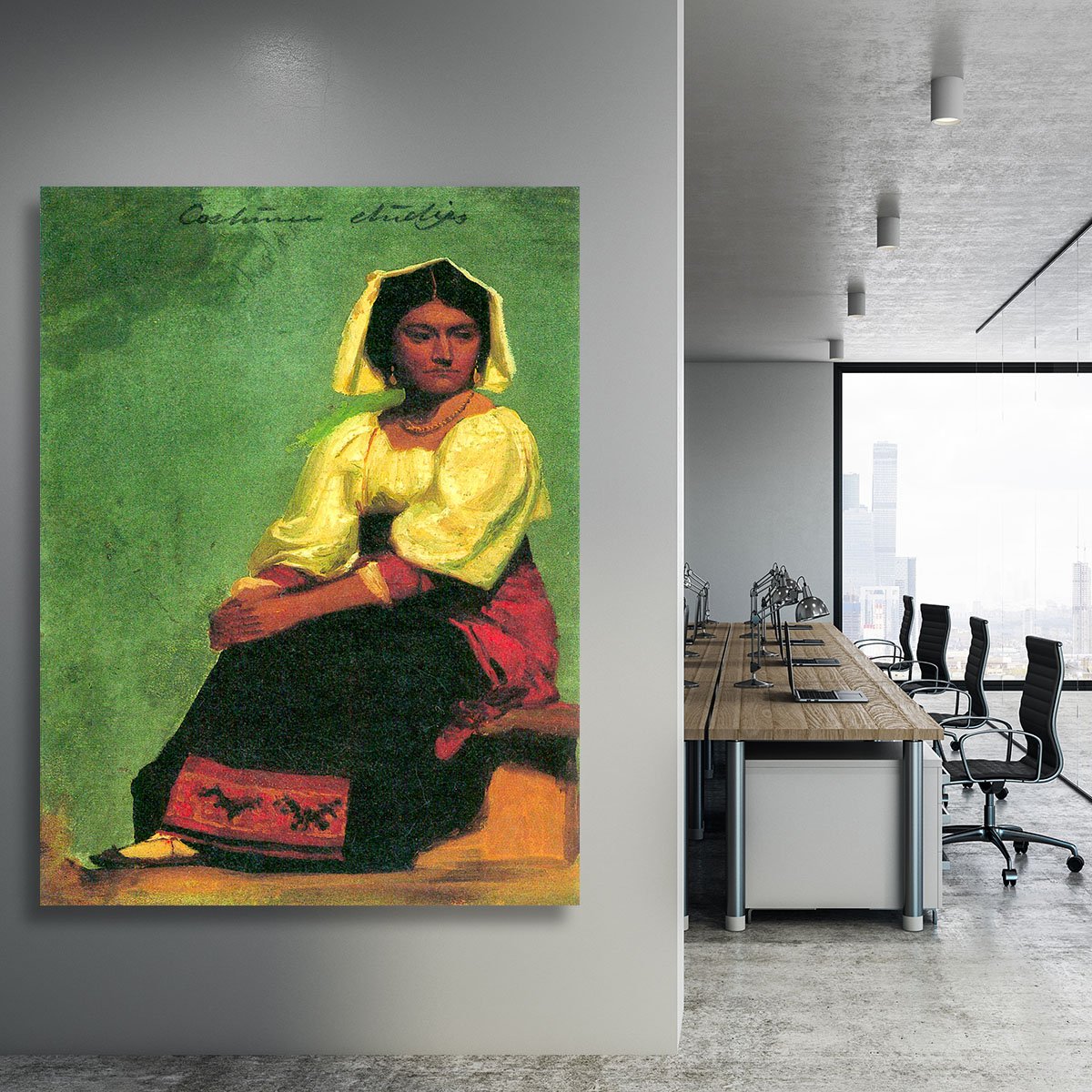 Costume study of a seated woman by Bierstadt Canvas Print or Poster