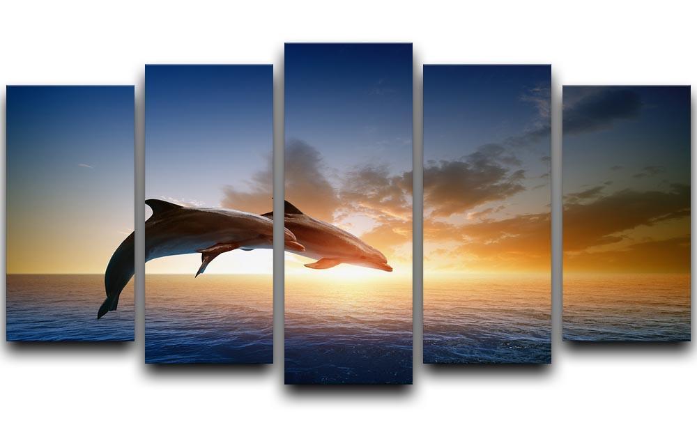 Couple jumping dolphins 5 Split Panel Canvas  - Canvas Art Rocks - 1