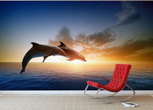 Couple jumping dolphins Wall Mural Wallpaper - Canvas Art Rocks - 3