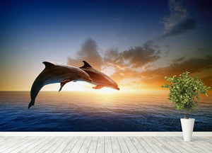 Couple jumping dolphins Wall Mural Wallpaper - Canvas Art Rocks - 4