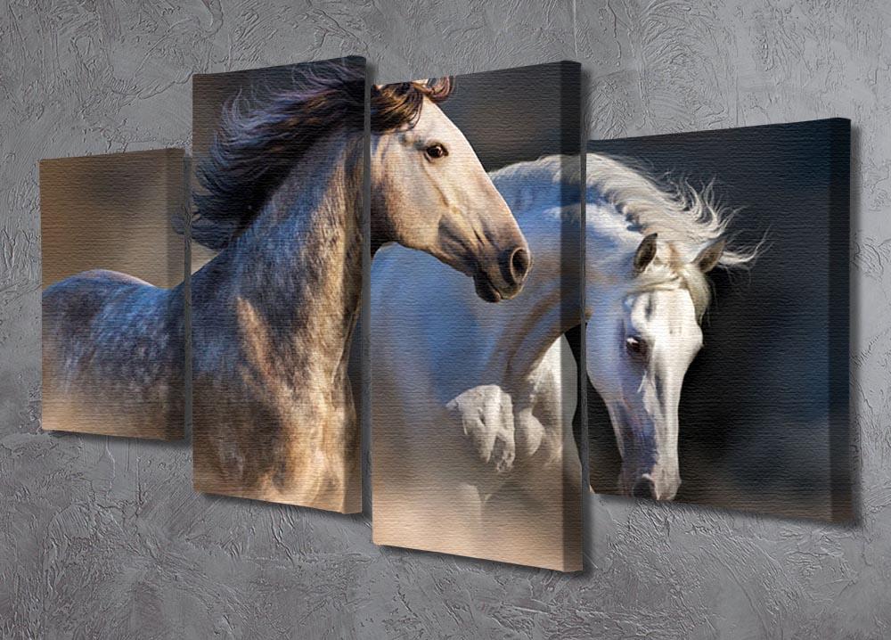 Couple of horse run in dust at sunset light 4 Split Panel Canvas - Canvas Art Rocks - 2