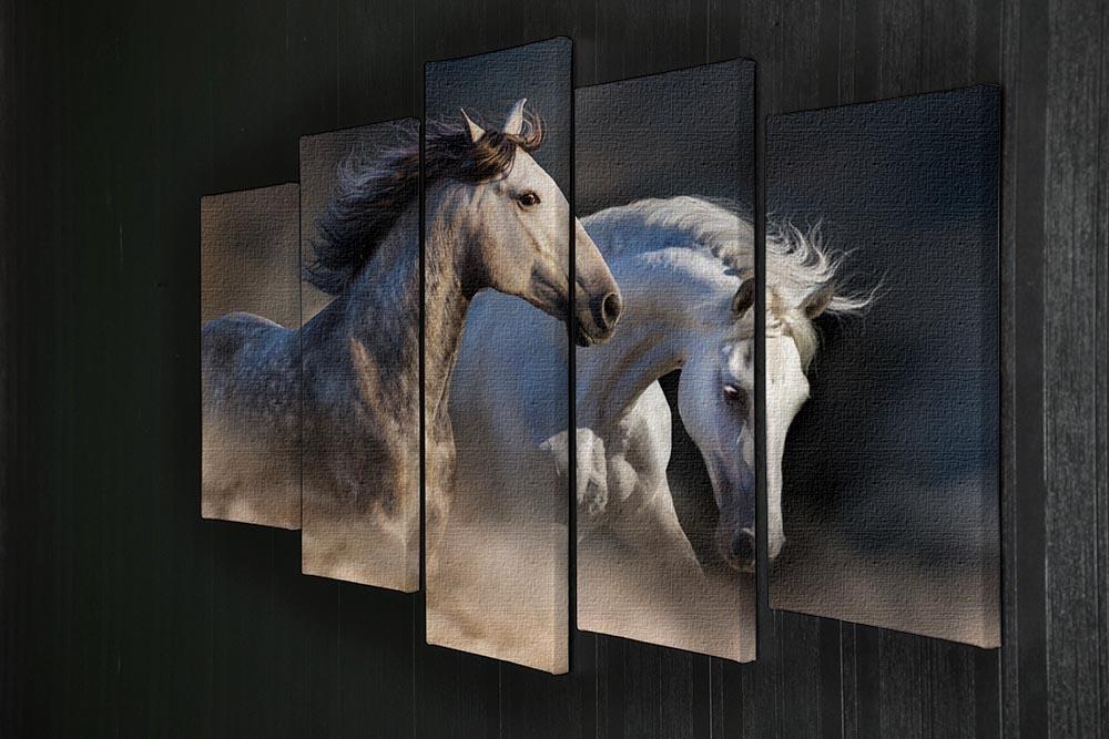 Couple of horse run in dust at sunset light 5 Split Panel Canvas - Canvas Art Rocks - 2