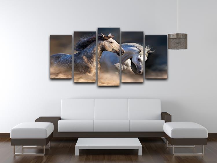 Couple of horse run in dust at sunset light 5 Split Panel Canvas - Canvas Art Rocks - 3