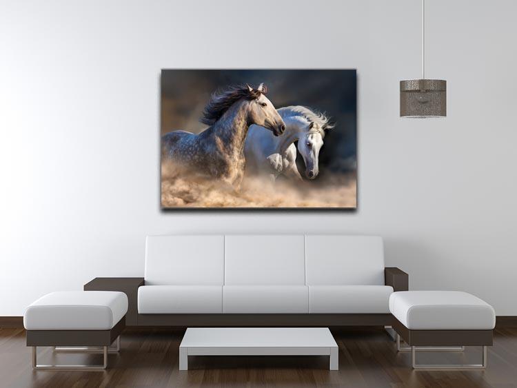 Couple of horse run in dust at sunset light Canvas Print or Poster - Canvas Art Rocks - 4