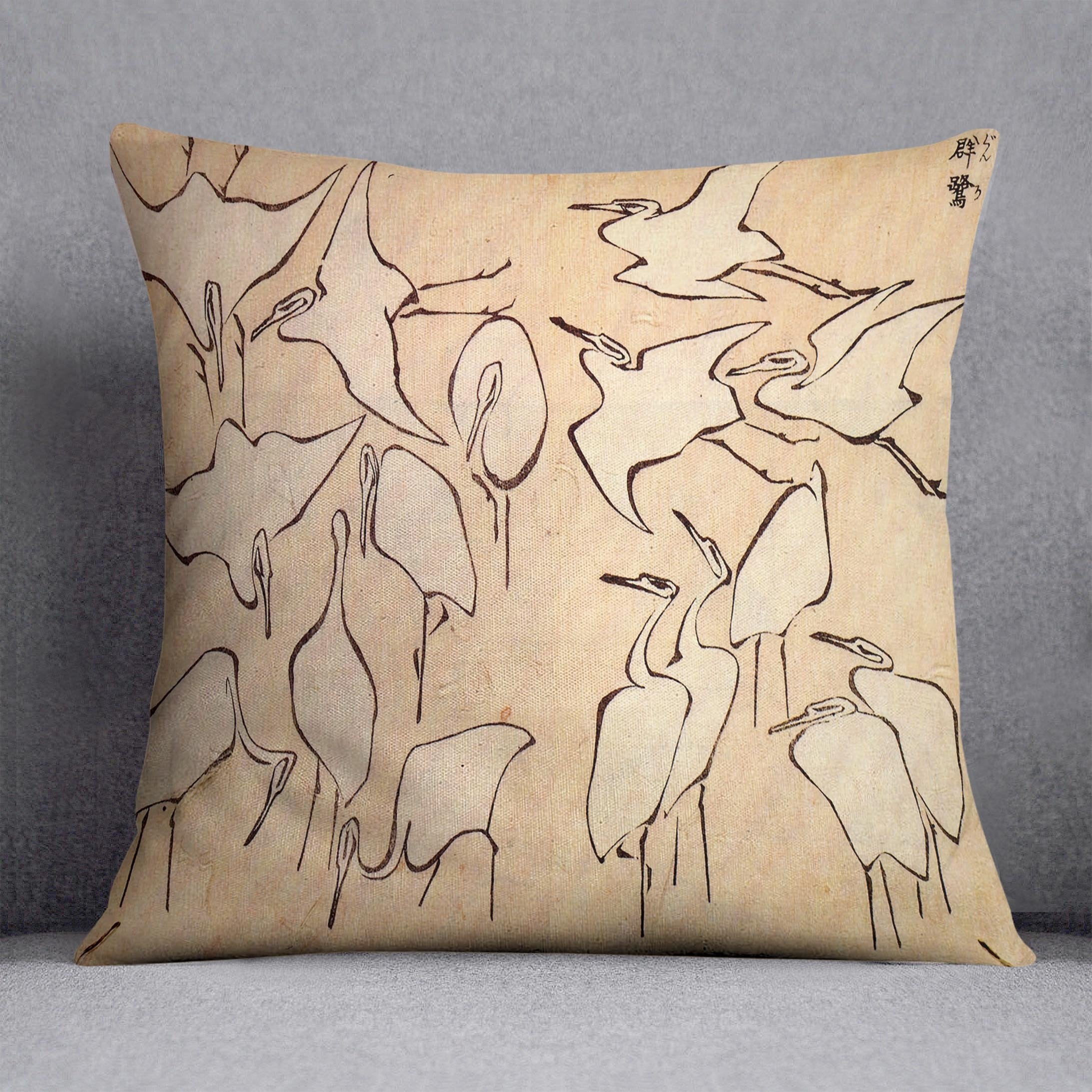 Cranes by Hokusai Throw Pillow