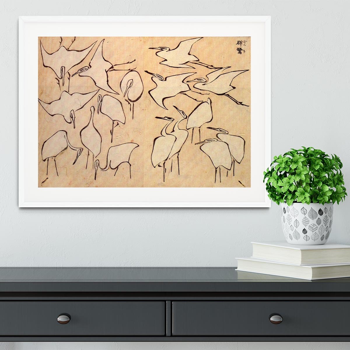 Cranes by Hokusai Framed Print - Canvas Art Rocks - 5