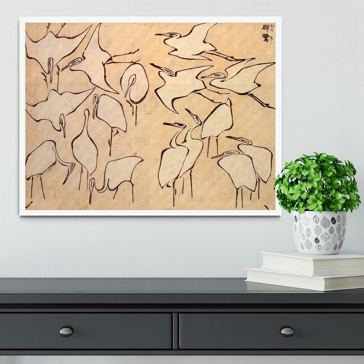 Cranes by Hokusai Framed Print - Canvas Art Rocks -6