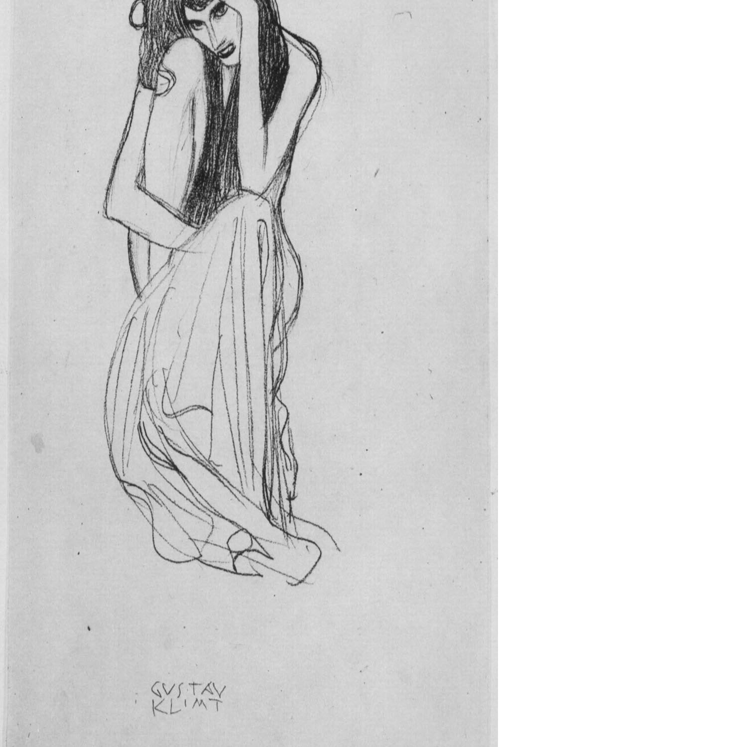 Crouching from the front by Klimt Floating Framed Canvas