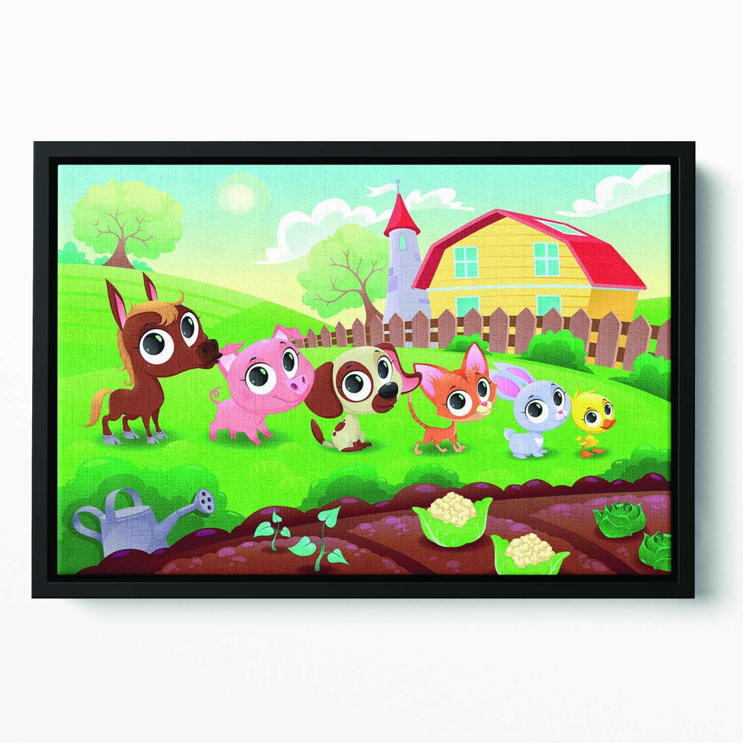 Cute Littest farm animals in the garden Floating Framed Canvas