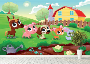 Cute Littest farm animals in the garden Wall Mural Wallpaper - Canvas Art Rocks - 4