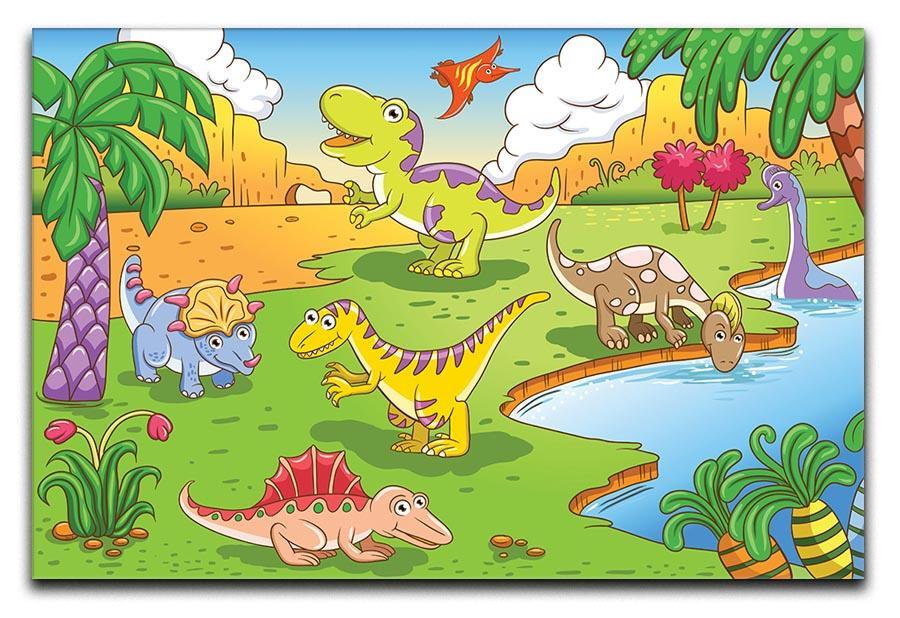 Cute dinosaurs in prehistoric scene Canvas Print or Poster  - Canvas Art Rocks - 1