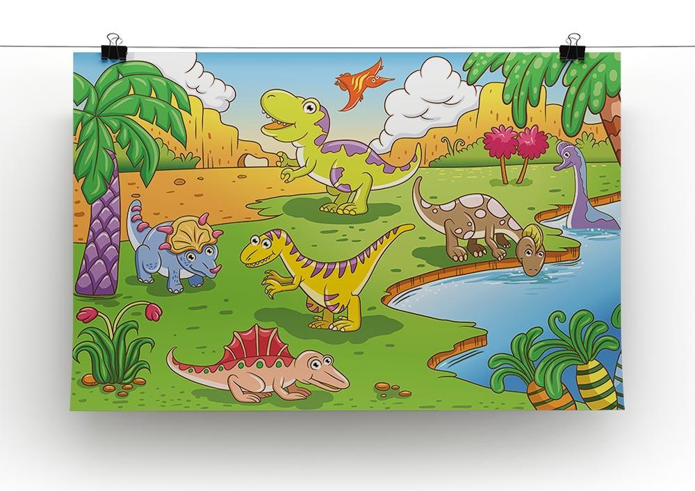 Cute dinosaurs in prehistoric scene Canvas Print or Poster - Canvas Art Rocks - 2