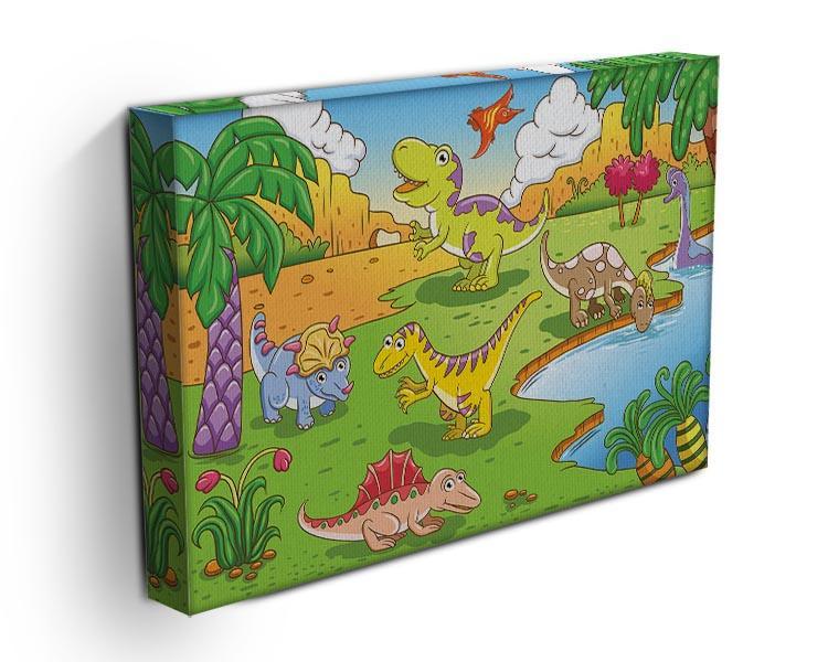 Cute dinosaurs in prehistoric scene Canvas Print or Poster - Canvas Art Rocks - 3